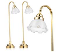 PartyKindom 2pcs Miniature Dollhouse Lamps with Gold Warm Ambient LED Lighting Mini Desk Lamps for Dollhouse Decoration and Realistic Miniature Scenes