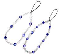 PartyKindom 2pcs Mobile Phone Wrist Strap Evil Eye Pearl Beaded Charm