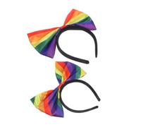 PartyKindom 2pcs Rainbow Headbands Stretchy Ribbon Bow Hair Bands for Women Lightweight Pride Themed Hair Accessories for Party Dress up