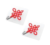 PartyKindom 2pcs Red Chinese Knot Wall Hooks Adhesive Stick Door Hangers for Year Festival Decoration Abs Material with Strong Adhesion for Bedroom Bathroom Kitchen Office