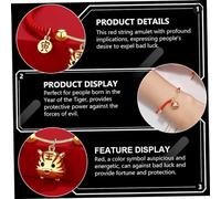 PartyKindom 2pcs Red Cord Bracelet with Tiger Charm Braided Knot Wristband for Chinese Year Tiger Symbol of Fortune and Love Spring Festival and Birthdays Black Red