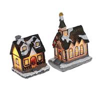 PartyKindom 2Pcs Resin Mini House Xmas Decor Luminous Micro House Decoration for Christmas Party Supplies Assorted Color Festive Desktop Ornament