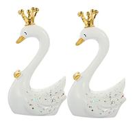PartyKindom 2pcs Resin Swan Figurines Cake Toppers Tabletop Decor for Wedding Birthday Party Dessert Decorations Safe Charming White Crown Design