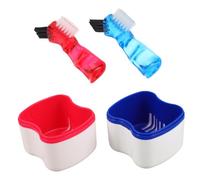 PartyKindom 2Pcs Retainer Cleaning Brush and Teeth Soaking Box Durable Braces Storage Case for Home and Travel Elegant European Design for Dentures and Oral Care