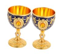 PartyKindom 2pcs Royal Embossed European Chalice Goblet Vintage Metal Drinking Cup with Gold Blue Finish for Halloween Ceremonial Use Elegant Retro Design