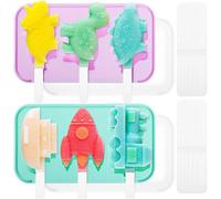 PartyKindom 2pcs Silicone Ice Cream Moulds with Lid, Non-Stick and Easy to Demould Mini Ice Making Mold in Animals and Vehicles Shapes, Creative DIY Tool to Cultivate Hands-on Ability