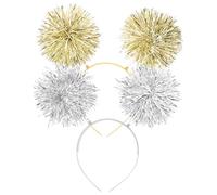 PartyKindom 2pcs Silver Tinsel Headband Pom Pom Headbands for Women, Glitter Silk and Plastic, Flexible Party and Performance Hair Accessories with Stunning Effect