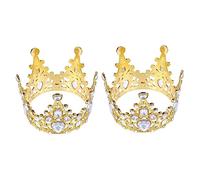 PartyKindom 2Pcs Small Rhinestone Birthday Cake Crown Toppers Vintage Baroque Mini Gold Dessert Decorations for Shower and Birthday Party Celebration
