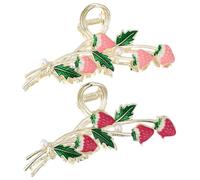 PartyKindom 2pcs Strawberry Hair Claw Clips Metal Non-slip Hair Accessories for Women Elegant Headdress Pink Red Large Jaw Clips