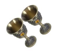 PartyKindom 2pcs Vintage Wine Goblet Retro European Style High Footed Drinkware with Pattern Electroplated Metal Cups for Home Accessory Party Banquet Bar Decor