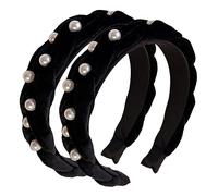 PartyKindom 2pcs Wide Velvet Pearl Headbands for Women Padded Elastic Hair Hoops Fashion Accessories with Fine Workmanship Comfortable and Elegant Statement Hairbands for Daily Wear and