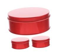 PartyKindom 3 Pcs Red Round Tinplate Cake Tins with Lid Metal Cookie Storage Containers for Pastry Candy Cupcake and Snack Organization
