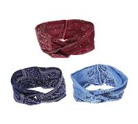 PartyKindom 3pcs Bohemia Wide Twisted Headbands for Women Floral Print Elastic Hair Accessories Comfortable Non Slip Design for Yoga Running Basketball Daily Wear Light Blue Burgundy