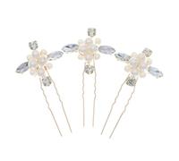 PartyKindom 3Pcs Bridal Rhinestone Flower Hair Pins Gold U-shaped Wedding Hair Forks for Women Elegant Accessories to Enhance Prom Birthday and Wedding