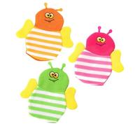 PartyKindom 3Pcs Cartoon Bath Mittens Soft Wash Gloves for Exfoliating Bath Tools with Rich Bubble Portable Bathing Supplies in Green Yellow Red