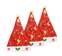 PartyKindom 3pcs Christmas Party Hats Unisex Santa Caps with Snowflake Print and Gold Foil for Adults and Festive Holiday Decoration Accessories