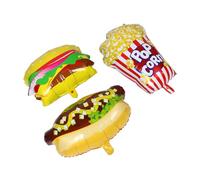 PartyKindom 3pcs Food Theme Balloons Realistic Popcorn Bucket Hamburger Hot Dog Foil Balloons for Birthday Party Decorations Movie Night Supplies Carnival Picnic Fun