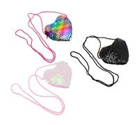 PartyKindom 3Pcs Heart Shaped Coin Purses with Sequin Design Lightweight Zipper Wallets for Women Change Pouches with Lanyard Portable Wallet Coin Pockets Random Color