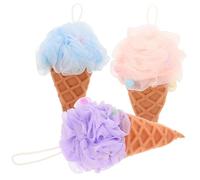 PartyKindom 3pcs Ice Cream Bath Sponge Balls with Hand Rope Exfoliating Shower Body Scrubbers for Gentle Cleansing and Pore Care Loofah for Family Bathing Fun