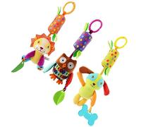 PartyKindom 3pcs Infant Bedside Bells Toys Cartoon Animal Rotating Crib Wind Chime Set for 0-1 Year Old Babies Nursery Cot with Lion Dog Owl