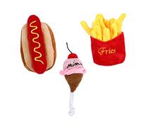 PartyKindom 3Pcs Pet Plush Imitation Food Shape Squeaky Dog Bite Resistant Interactive Plush for Dogs and Cats Hot Dog Ice French Fries