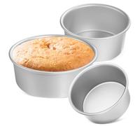 PartyKindom 3pcs Round Aluminum Cake Tins with Rolled Rim for Easy Grip Food Grade Baking Pans for Chiffon Cheese and Wedding Cakes Deep Molds for Versatile Dessert Baking