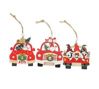PartyKindom 3pcs Wooden Car Shaped Christmas Hanging Decorations Xmas Tree Door Signs for Party Home Store Bar Decor with Grey and Red Hat Santa Pendants