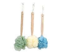 PartyKindom 3Pcs Wooden Long Handle Bath Balls Portable Bath Brushes Back Scrubber Effortless Body Washing Tool for Skin Exfoliation and Cleaning Convenient Storage with Tail Lanyard