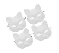 PartyKindom 4 Pcs DIY Blank Cat Masks Matte White Paintable Plastic Masks with Mesh Eyes for Creative Halloween Cosplay Projects Unique Artistic Design for Parties