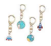 PartyKindom 4pcs Alloy Astronaut Planet Key Rings DIY Hanging Pendants Craft Accessories for Outer Space Party Birthday Shower Decorations