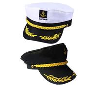 PartyKindom 4pcs Captain Hats Adjustable White Sailors Navy Marine Admiral Caps for Yacht Theme Party Costume Accessory Weddings and Cosplay Black White