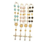 PartyKindom 4pcs Catholic Rosary Bracelet Glass Pearl Prayer Beads Wrist Jewelry with Cross Pendant for Baptism Yoga Prayer and Inspirational Occasions Dual Purpose Wrist and Car Hanging