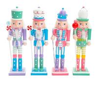 PartyKindom 4pcs Christmas Nutcracker Figurines, 18cm Wooden Nutcracker Soldiers, Assorted Colors, Desktop Decorations for Holiday Festivities