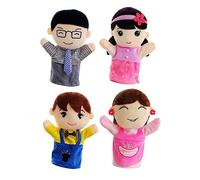 PartyKindom 4pcs Family Hand Puppets for Early Childhood Education Soft Cloth Interactive Storytelling Dolls with Cartoon Parents and Safe and Easy to Use Finger for Kindergarten and Home Play