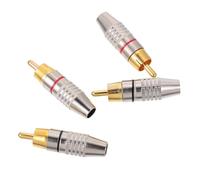 PartyKindom 4pcs Gold-plated Rca Speaker Plugs Male Audio Connectors High-strength Die-cast Shell for and Professional Speaker Wire Adapter with Rings