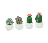 PartyKindom 4Pcs Miniature Cactus Figurines Resin Artificial Succulent Potted Plants Home Office Car Tabletop Decor