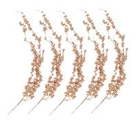 PartyKindom 5Pcs artificial flower golden berry christmas tree berries wreath artificial plants Leaves faux berry stems Pinecone Branches Xmas banquet iron wire Decorative flower the bubble