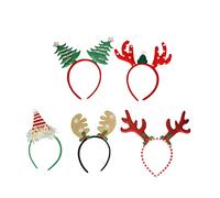 PartyKindom 5Pcs Christmas Headbands for Adults Lightweight Xmas Hair Decorations with Red Santa Hat Pink and Antlers Gold Snowflake and Christmas Tree Designs for Holiday Parties