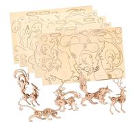 PartyKindom 5pcs Wooden Animal Jigsaw Puzzle Educational DIY for Cognitive Development Hand-eye Coordination Spatial Awareness Creative with Wolf Dragon Fox Deer Tiger Models