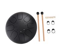 PartyKindom 6-inch 8-tone Tongue Drum Set in Black, Multi-purpose Hand Drum Made of Titanium Steel Alloy and Wood with Non-slip Rubber Base, for Meditation and Professional Players