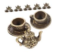 PartyKindom 6 Sets Miniature Metal Tea Set for Dollhouse Kitchen Pretend Play Vintage Style Teapots and Cups Accessories for Doll House Furniture Decor Authentic Scale for Collectors and