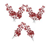 PartyKindom 6pcs Artificial Berry Stems Christmas Decorations Glitter Red Fake Berries for Xmas Tree Wreath Making Vase and Home Decor Easy to Install Festive Holiday Craft Supplies