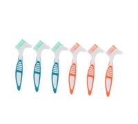 PartyKindom 6pcs Dual Head Denture Cleaning Brush with Slip Handle Color Coded Bristles for Precision Oral Care Portable False Teeth Toothbrush for Elderly Home and Travel Use