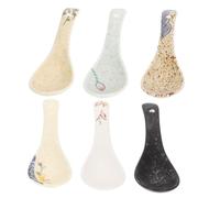 PartyKindom 6pcs Japanese Ceramic Soup Spoons Retro Design Serving Spoons for Rice Dessert Porridge Buffet Party Use Tableware