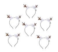 PartyKindom 6Pcs Luminous Deer Antler Hair Hoops with Warm Yellow Lights and White Christmas Party Headdress Plastic Festive Accessory for Xmas Celebration