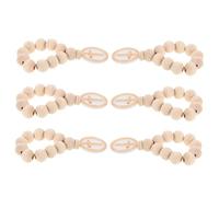 PartyKindom 6pcs Wooden Finger Baptism Rosaries with Crucifix Pendant Smooth Polished Prayer Wood Beads White Mesh Bag Religious Keepsake for First Communion Baptism Gifts Catholic Presents