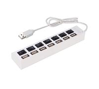 PartyKindom 7 Ports USB 2.0 Hub Splitter with Independent Buttons LED Status Indicator Fast Data Transfer USB Adapter Extension for Laptop PC White