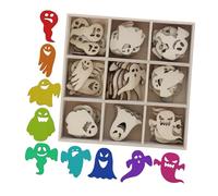 PartyKindom 72Pcs Halloween Wooden Chips Creative Crafts Handiworks Festive Decorations Ghost Shapes for DIY Art and