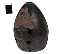 PartyKindom 8-hole Pear-shaped Ceramic Ocarina Portable Wind Instrument for Students and Beginners, Black Brown Pottery Flute with Random Pattern and Carry Bag, Boys and Girls Folk Music Toy