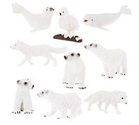PartyKindom 9Pcs Polar Animal Figures Plastic Arctic Animal Educational Decor for Learning Imaginative Play Birthday Cake Toppers